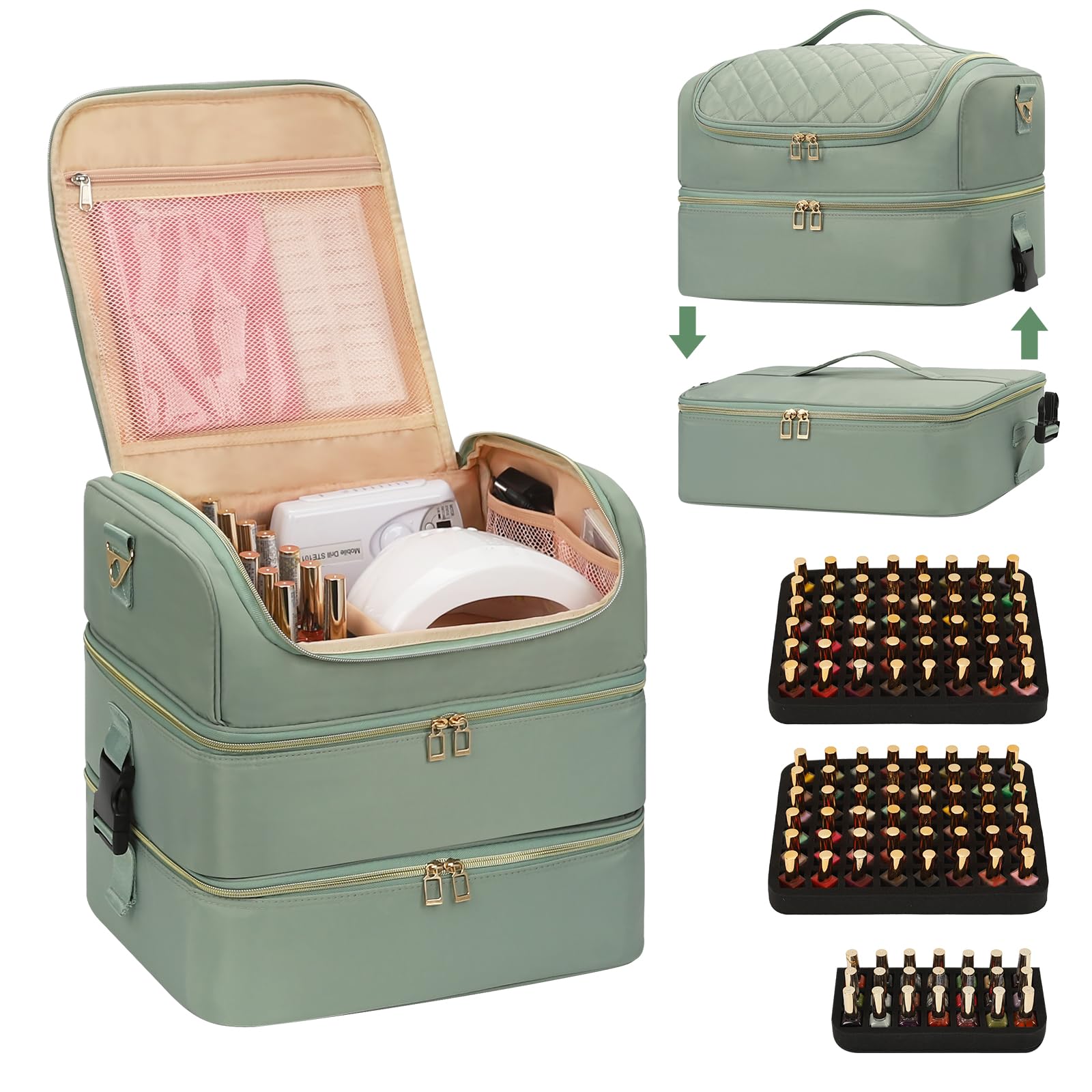 Photo 1 of Extra Large Nail Polish Organizer Holds 117 Bottles - Three Layer Nail Organizers And Storage Bag, Portable Nail Supplies Organizer Case, Nail Tech Kit Travel Carrying Box with Shoulder Strap