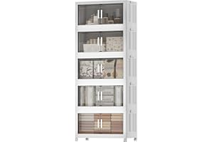 Storage Bins with Lid and Wheels, 5 Tier 275 QT Foldable Storage Cabinet with Magnetic Doors, Stackable Storages Bins, Closet