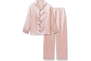 Topgal Little & Big Girls Pajama Set Size 6-16 - Fuchsia Satin Silky Cute Long Sleeve & Pants Outfit