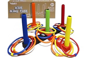 YDDS Ring Toss Game for Kids, Indoor & Outdoor Game for Family and Adults with 5 Poles, 2 Bases and 16 Rings in 4 Colors, Soft Foam Toy for Kids Backyard Ring Toss Fun