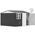 DWVO 10' x 10' Outdoor Storage Shed, Waterproof Metal Garden Shed with Windows, Lockable Doors, and Sloped Roof for Patio, Backyard, Lawn, Tool Storage, Bike Shed, Pet Shelter (Gray + White)