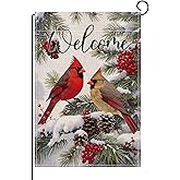 Christmas Decorations -Welcome Christmas Garden Flag 12x18 Inch Red Cardinal Bird Twigs Yard Flag Double Sided Holly Berry Snow Seasonal Xmas Winter Yard Flag for Outside Decoration