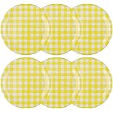 UP UPware Gingham Melamine Salad Plate Set, Round Plates for Risotto, Pasta, and Salad, BPA-Free, Dishwasher Safe, Yellow, 9 Inch, Set of 6