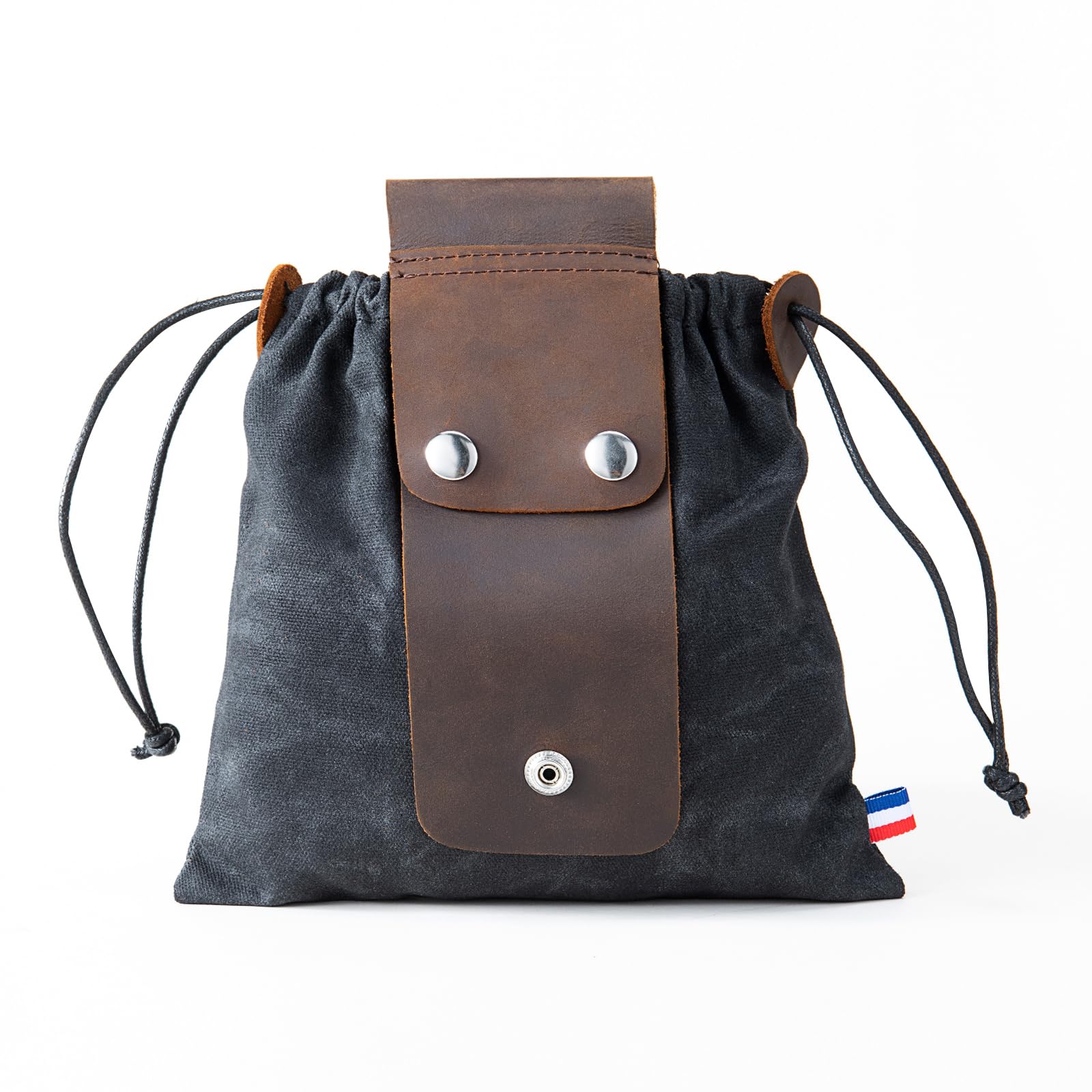 Waxed Canvas Foraging Pouch for Hiking, Collapsible Leather Belt Pouch Waist Bag with Drawstring & Buckle, Multi-Purpose Storage Bag for Outdoors Camping, Easy Looping Around Belts - Black