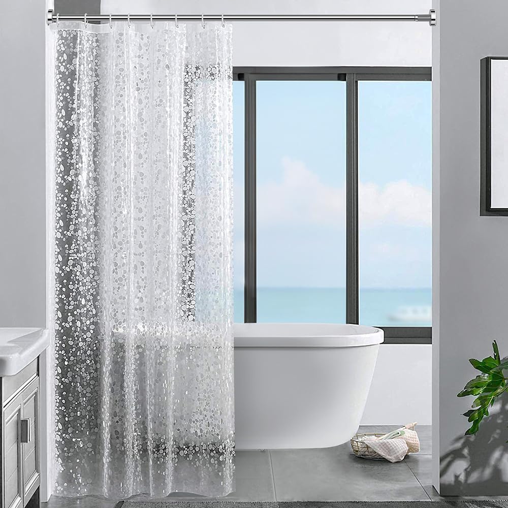 ecooe Shower Curtains 3D Stone Pattern Shower Curtain Transparent 100% EVA Material Waterproof Anti Mould 120 x 200 cm with 8 Rings Bathroom Curtain for Bathroom Thickness 0.20 mm — image 1