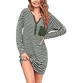 Ekouaer Women's Nightshirt Long Sleeve Button Down Nightgown V-Neck Sleepwear Casual Pajama Dress