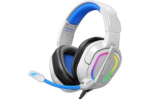 Krysenix Gaming Headset for PS4, PS5, PC, Mac, Xbox Series X, Noise Canceling Headphones with Microphone, PG2 Computer Headset with 3.5mm Jack & RGB Light White/Blue
