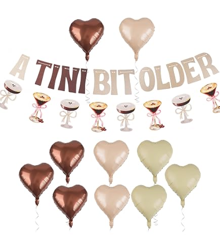 Martini Bow Birthday Party Decorations, Pink Sliver Glitter A Tini Bit Older Banner Garland Cake Topper Balloons For Girls Women Trendy Martini Bar Birthday Bachelorette Bridal Shower Party Supplies