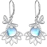 Fuguangju Dragonfly Earrings 925 Sterling Silver Moonstone Earrings Dragonfly Jewelry Gifts for Women