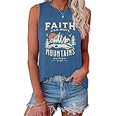 LOOKFACE Women's Crewneck Sleeveless Tank Top with Faith Can Move Graphic Print Cute Tunics