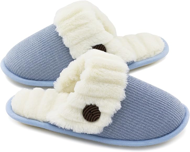 Ladies' Comfy Fuzzy Knitted Memory Foam Slippers Indoors House Slip On Women's Slippers