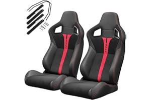 VROOMAUTO Pair of Universal Racing Seats, PVC Leather, Racing Bucket Seats with Dual Sliders, Reclinable for Driver and Passenger Side (VR009)