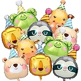 Civaner 10 Pcs Jungle Safari Animal Foil Balloons Animal Birthday Party Decor Bear Giraffe Lion Frog Sloth Aluminum Foil Balloons for Woodland Baby Shower Wedding Gender Reveal Party Supplies