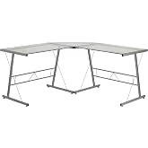 Flash Furniture Glass L-Shape Computer Desk with Silver Metal Frame | Gaming Desk, Space Saving, Easy to Assemble