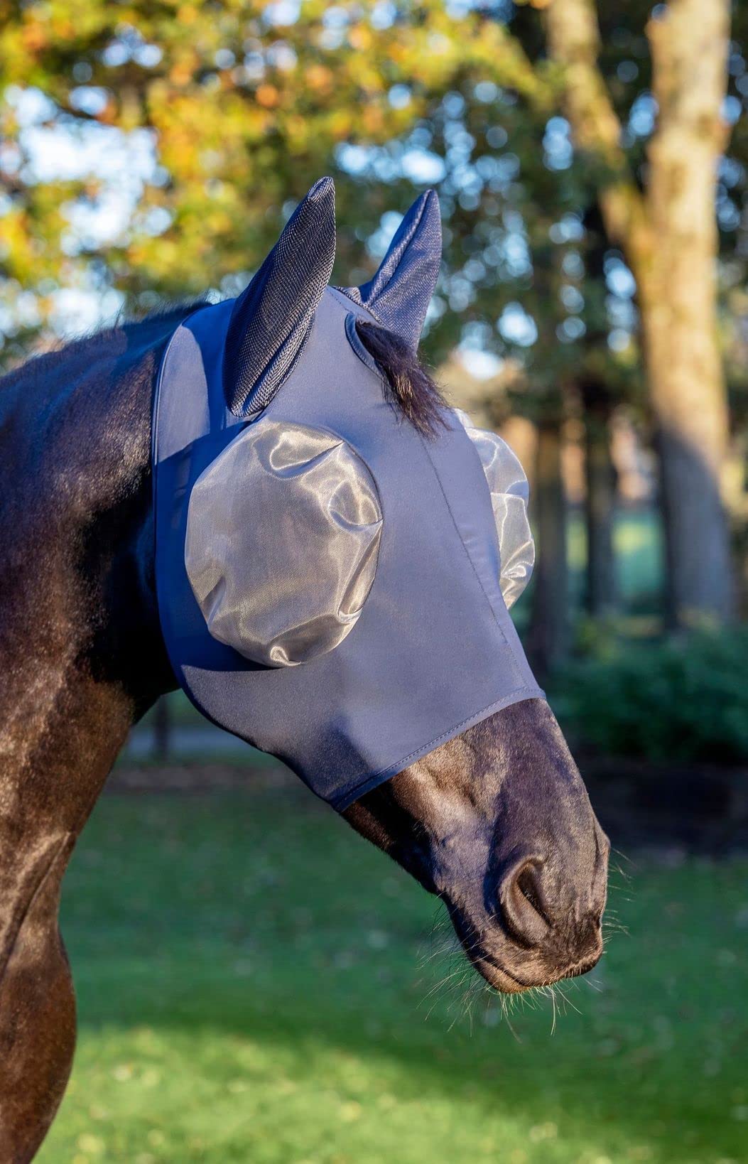 LeMieux Horse Bug Relief Lycra Full Mask in Navy - 4 Way Stretch Lycra - Breathable Mesh - XL