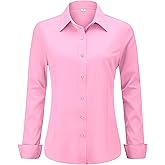 hearain Soft Wrinkle-Free Women's Button Down Dress Shirts Solid Long Sleeve Work Blouses Fit Stretch Casual Tops XXS-6XL