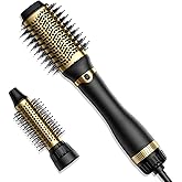 Hair Dryer Brush with Two Interchangeable Barrels (Oval and Round), Hot Air Straightening and Volumizing Anti-Frizz Ceramic Titanium Brush