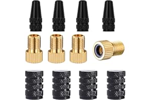 DBlosp Brass Presta Valve Adaptor, Convert Presta to Schrader Adaptor for Bike, e-Bikes, and e-Scooters,Inflate Tire Using Standard Pump or Air Compressor (Pack of 4 + 8 Caps, with Rubber Seal Rings)