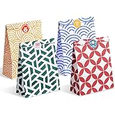 Parmedu Assorted Color Paper Bag Set: 48pcs Gift Bags in Optimal Size 9.4 * 6.7 * 3.2 Inches with 48 Stickers, Food Grade Take-out Bags for Christmas, Festivals, Birthdays, Parties, Weddings etc.