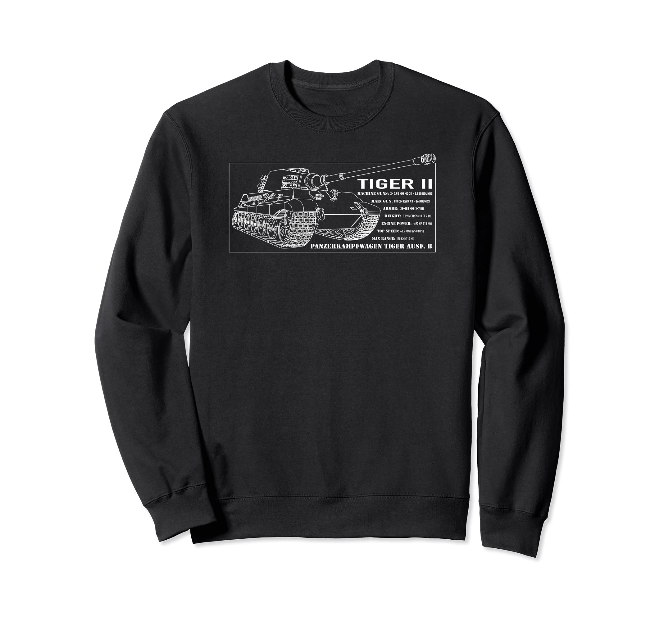 Tiger II WW2 German Panzer Tank Blueprint Sweatshirt