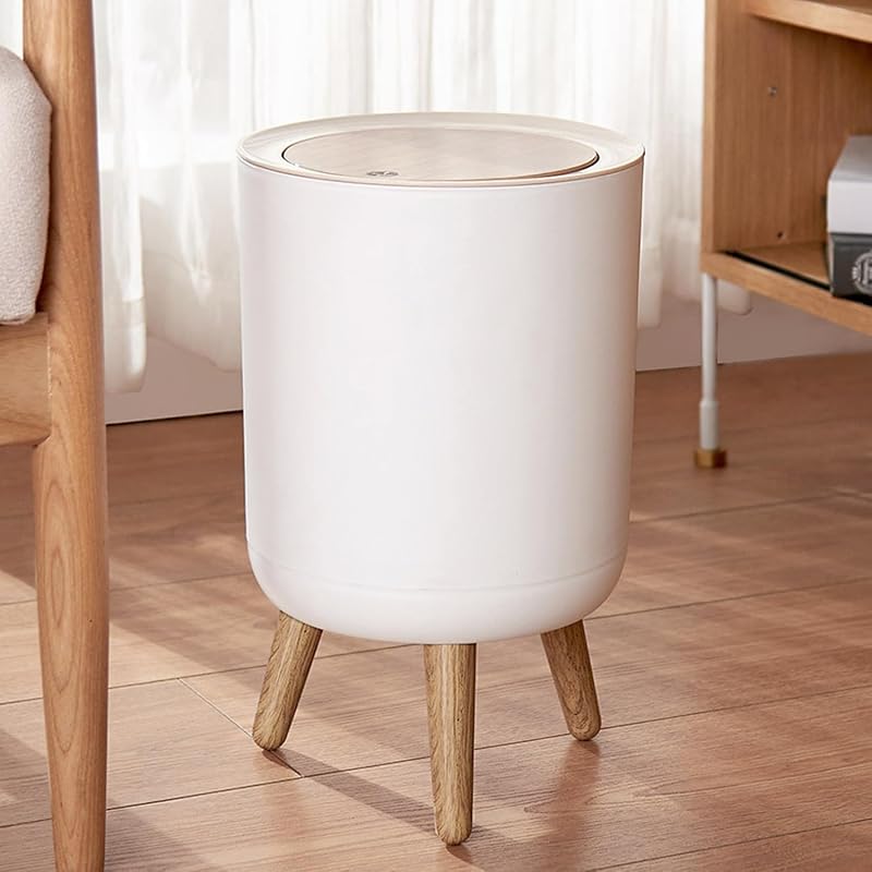 U2PICK Mini Trash Bin with Lid 9 Liter Slim White Round Waste Can