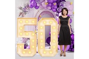 TOKENKUKO Updated 4FT Marquee Light Up Numbers 50,reassemblable Giant Large Numbers Frame Mosaic Numbers for 50th Birthday Decorations, Birthday Party DIY Anniversary décor (4FT-WH-Number-50)