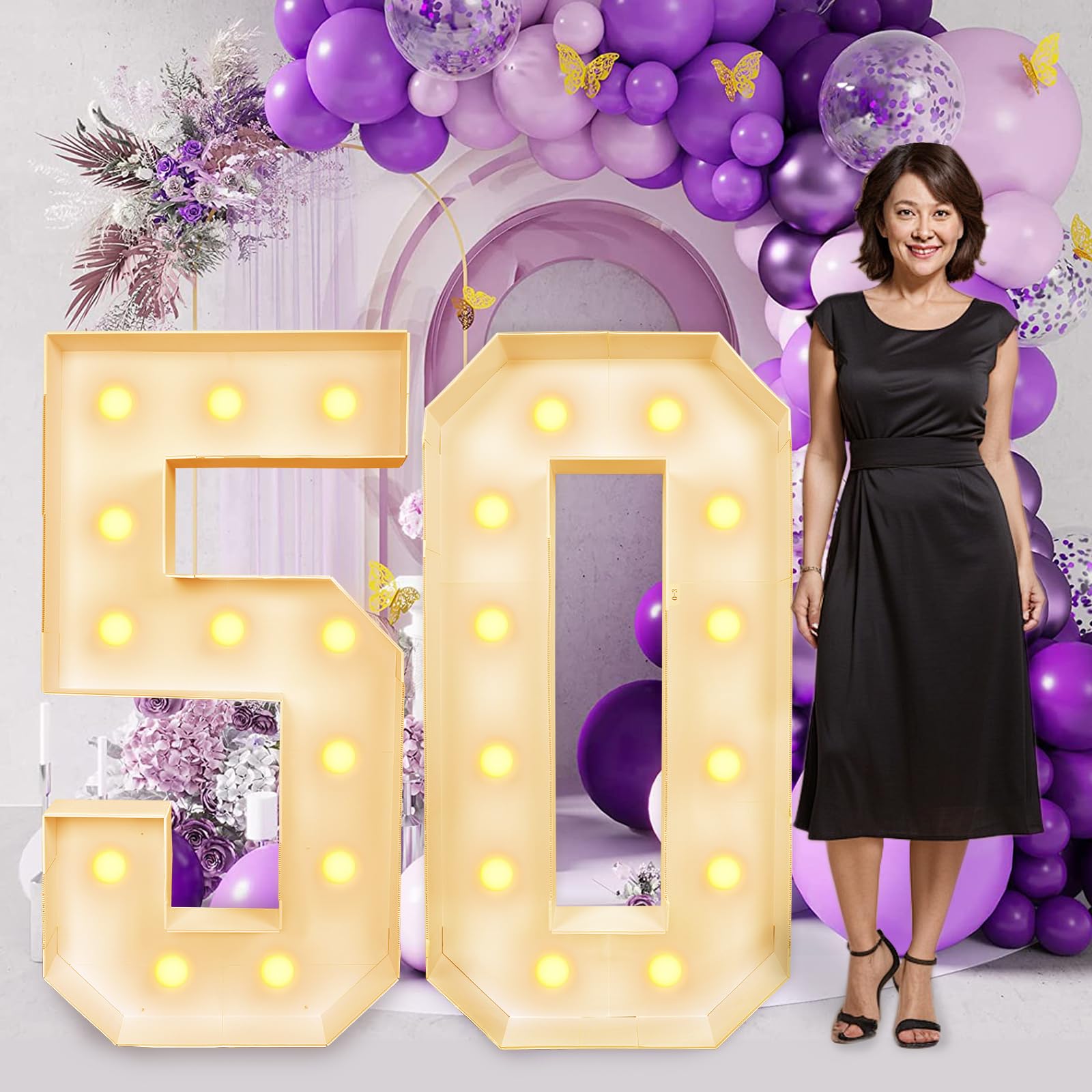 Photo 1 of Updated 4FT Marquee Light Up Numbers 50,reassemblable Giant Large Numbers Frame Mosaic Numbers for 50th Birthday Decorations, Birthday Party DIY Anniversary décor (4FT-WH-Number-50)