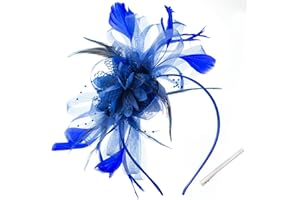WATAME Women's Fascinators Feathers Mesh Ribbons Hat Tea Party Hats with Headband and Clip Fascinator Hat (Blue)