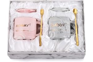 WUWEOT 2 Pack Dad and Mom Coffee Mug Set for Parents to be, New Mom and First Time Pregnancy Gifts for Christmas, Marble Cera