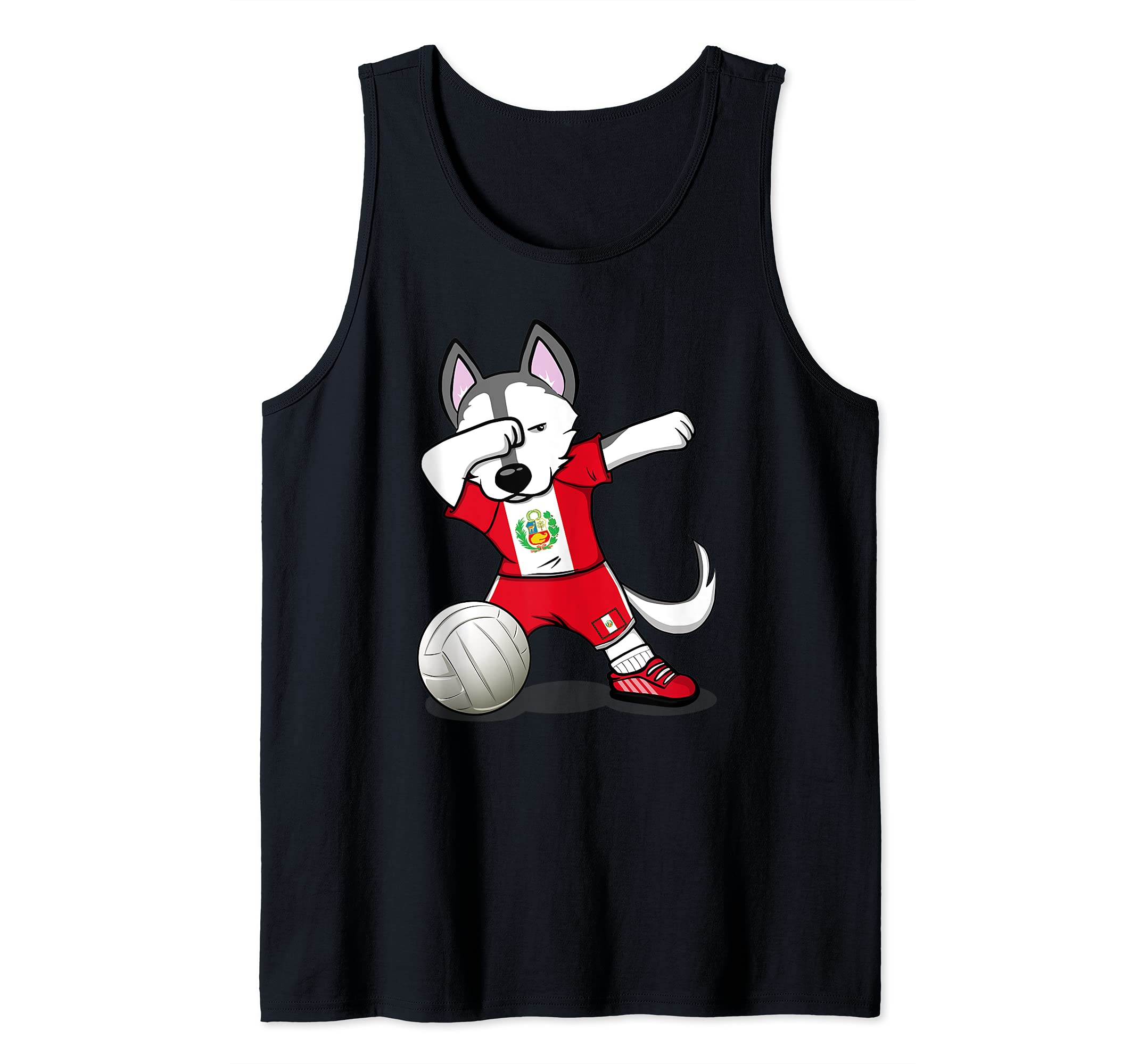Dabbing Husky Peru Volleyball Fans Jersey - Peruvian Flag Tank Top