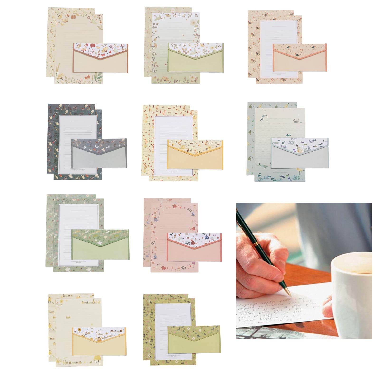 SUpoetry 10 Types Writing Paper with Envelope, 60 Pieces Writing Paper and 30 Pieces Envelopes, Beautiful Stationery Set for School, Household and Office