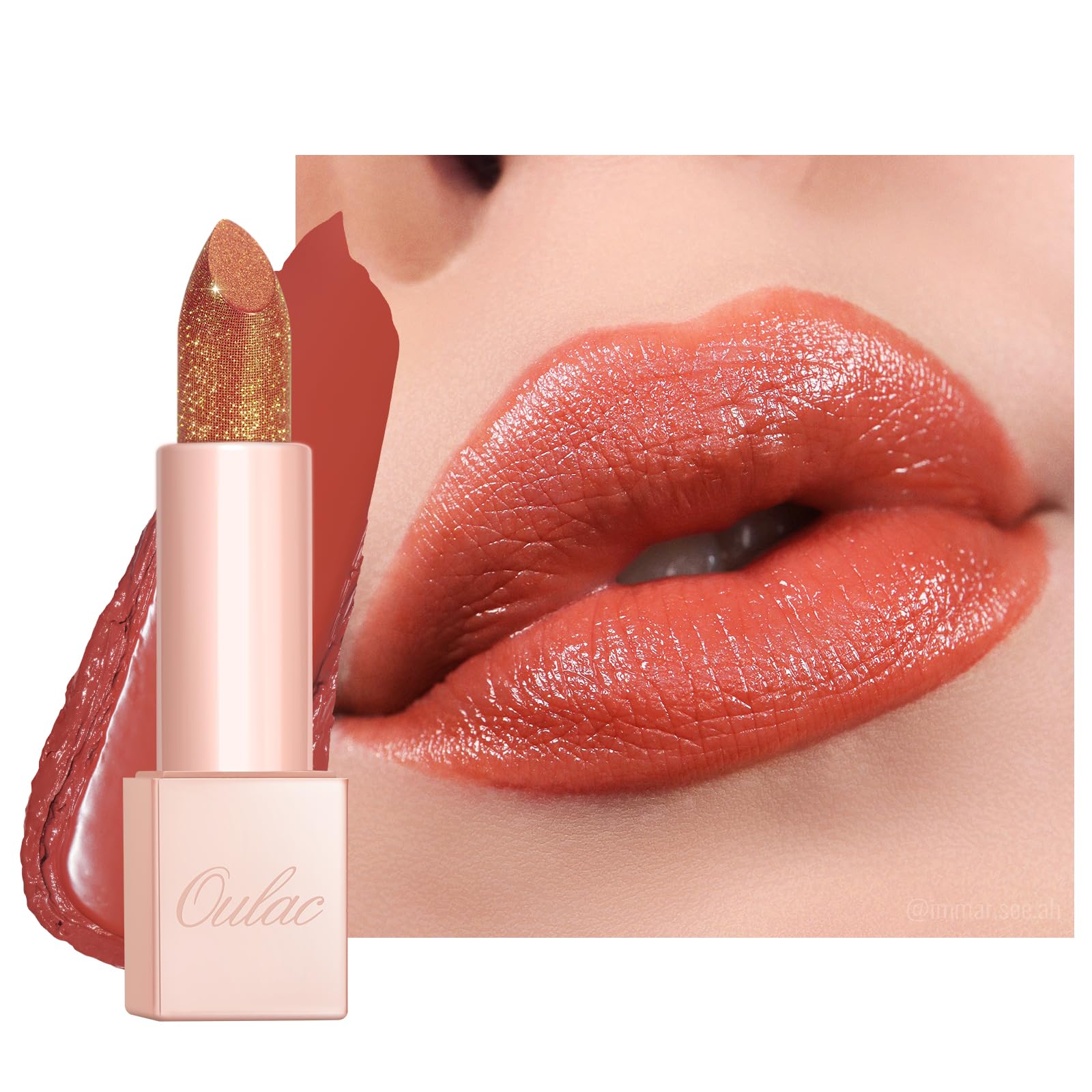 Oulac Moisture Shimmer Lipstick - Hydrating Lip Balm with Diamond Shimmer & Gold Sheen | Reddish Brown Tinted Lipstick for Dry Lips | 24H Moisture, Sheer Coverage, Vegan Formula, 4.5g (PG09) Fussy — image 1