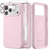 GONEZ Magnetic for iPhone 17 Pro Case, Compatible with MagSafe, [Screen Protector + Camera Lens Protector], Liquid Silicone Anti-Scratch Shockproof Protective Phone Case 6.3 inch, Pastel Pink