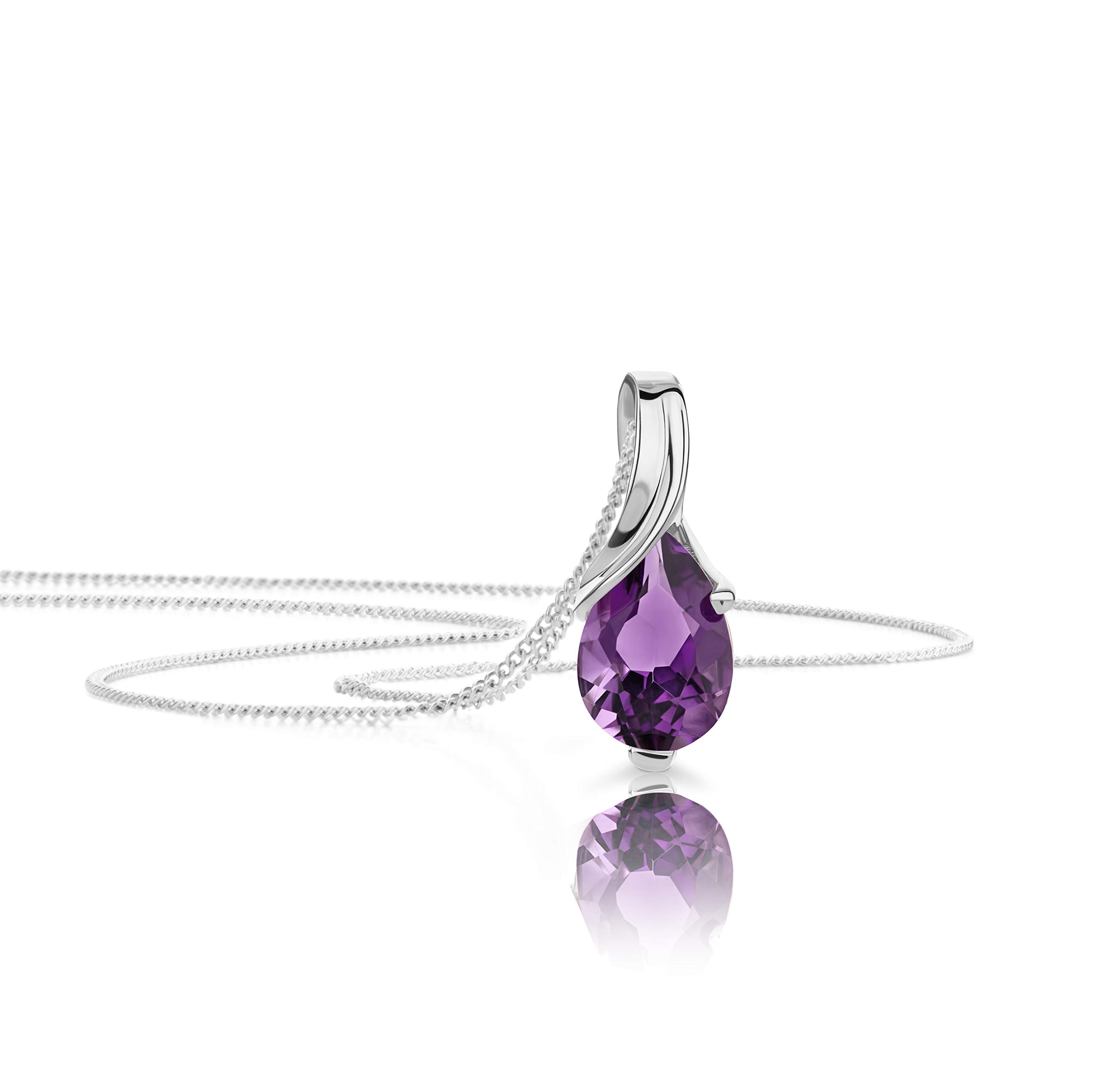 OROVI Pear-Shaped White Gold Necklace for Women with an Amethyst in 9 Carat Gold, Hypoallergenic Necklace - Handmade pendants with jewellery box - Made in Italy