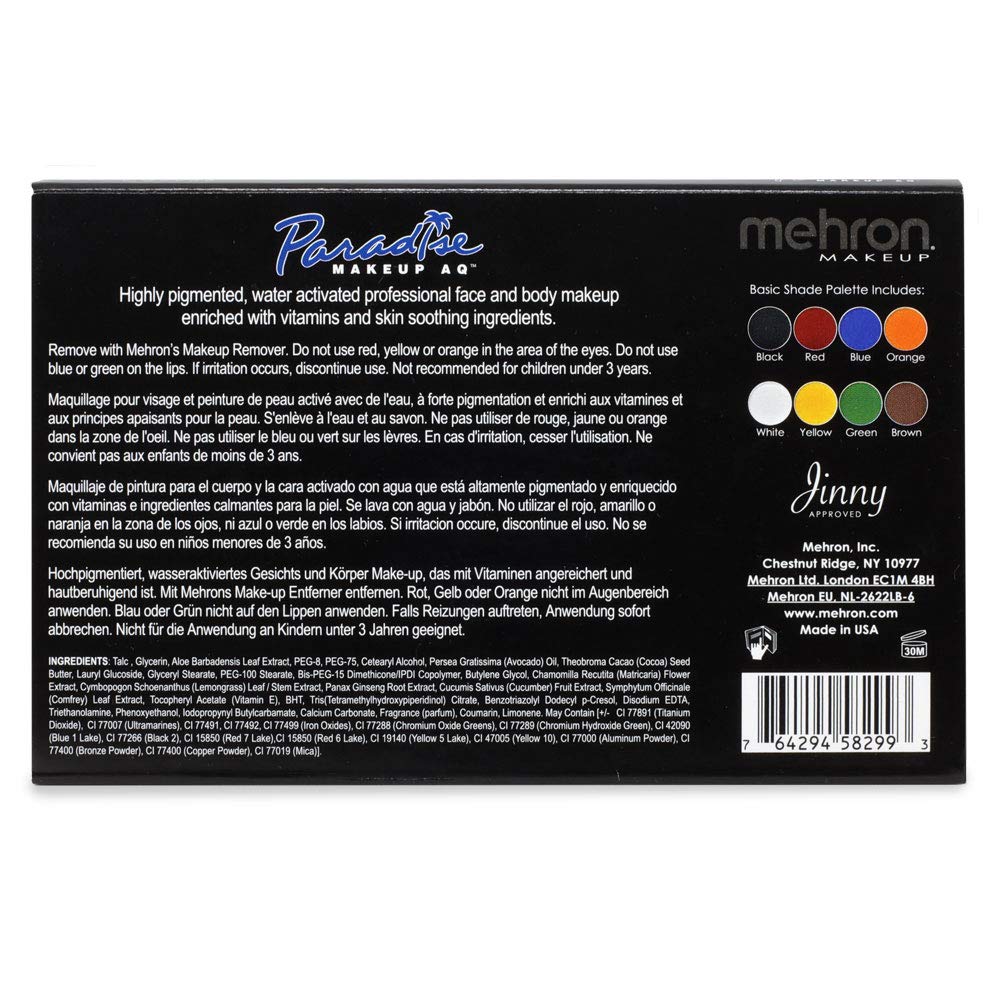 Mehron Makeup Paradise AQ Face & Body Paint 8 Color Palette (Basic) : Beauty