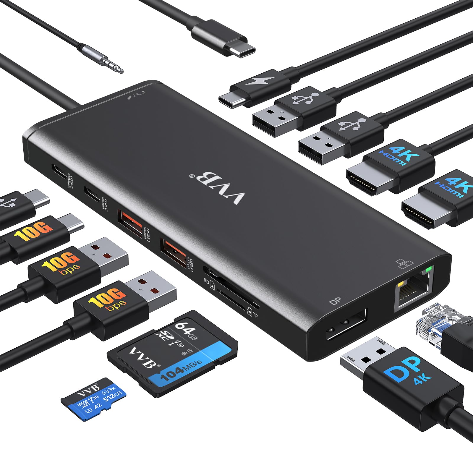 USB C Laptop Docking Station Dual Monitor HDMI for Dell/Lenovo/HP Laptop 14 in 1 USB C Hub Multiport Adapter Dongle Dock USB C to 2 HDMI 4K+DisplayPort+Ethernet+4USB+2USB C+100W PD Charger+SD/TF+Audio