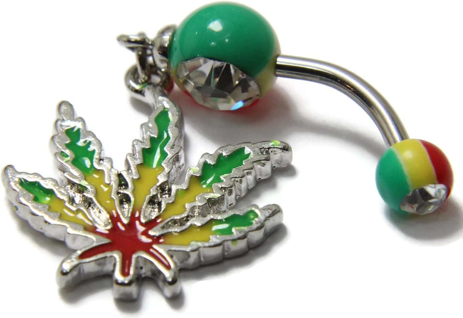 Navel Ring Jamaican Pot Leaf with Jamaican Gem Ball Ends