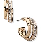 ANNE KLEIN Gold Post-Back Closure Double Row Hoop With Crystal Accent