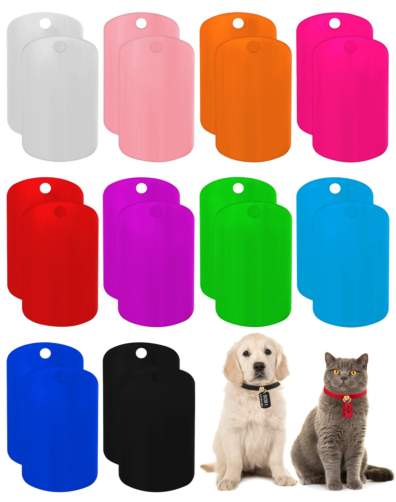 Cinvo 20 Pack Blank Aluminum Metal Stamping Tags for Dogs Cats in 10 Colors - Rectangle Discs With Hanging Holes for Pet Name, Phone Number - Personalized Pendant Craft ID