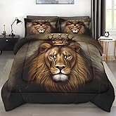 Pamnest Comforter Set Queen Size, King Lion Golden Soft 3 Pcs Bedding for Kids and Adults, Animal Painting Cat Comforter Set with 2 Pillowcases, for Bedroom Bed Decor
