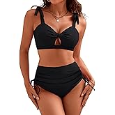 Blooming Jelly Women High Wasit Bikini Set Twist Two Piece Swimsuit Drawstring Tummy Control Bathing Suit Swimwear