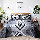 Heymybed Boho Quilt Set King Size, Aztec Texture Coverlet Black Bedspread Bohemian Bed Cover,Western Coverlet Microfiber Soft Lightweight Bedding Sets for All Seasons (106"×92")