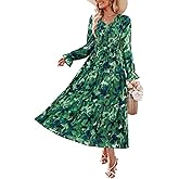 ZESICA Womens Floral Boho Maxi Dress 2026 Spring Summer Casual Long Sleeve V Neck A Line Flowy Wedding Guest Dresses