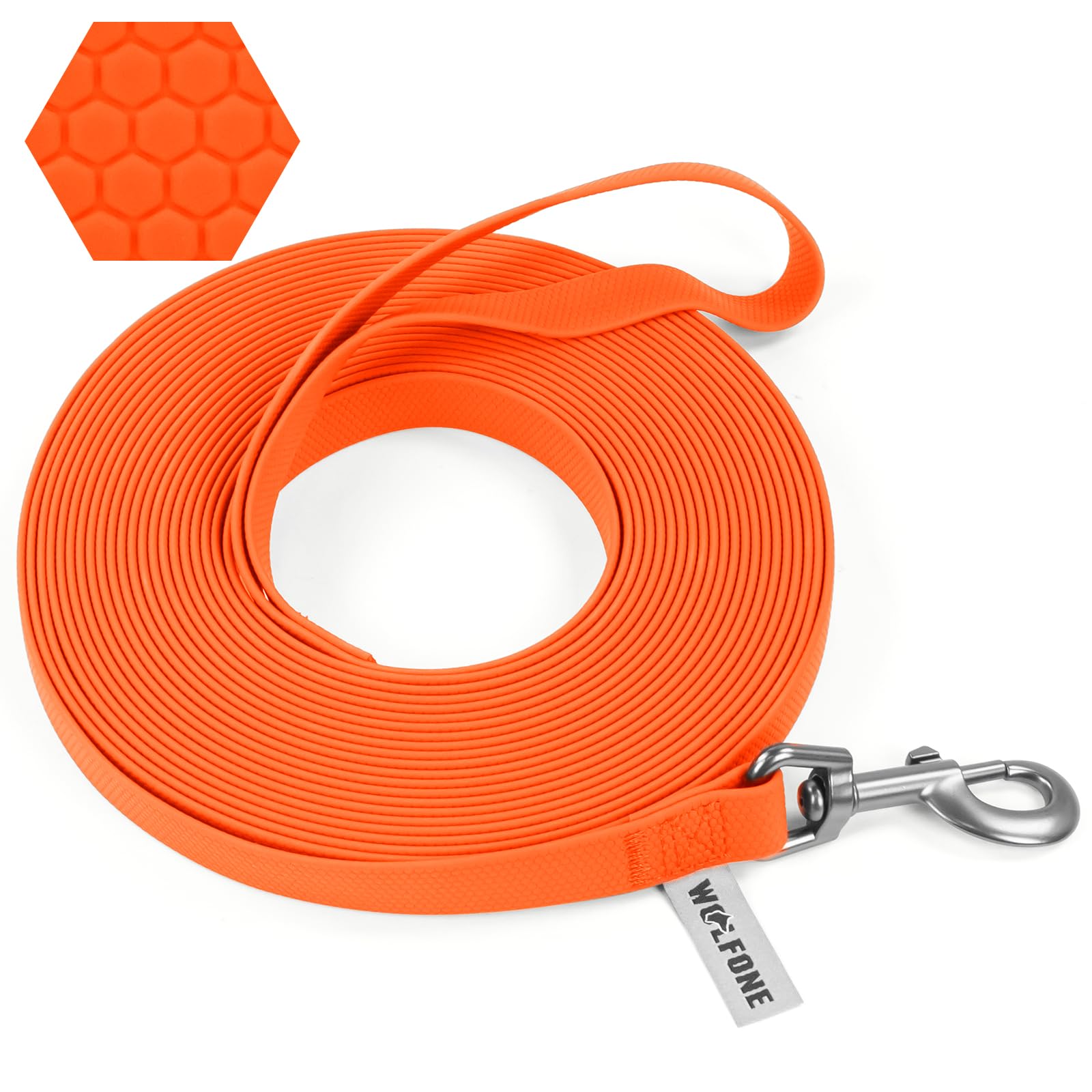 Wolfone Waterproof Long Recall Dog Lead with Anti-Slip Handle， Heavy Duty Robust Training Dog Lead for Outdoor Activities 6m Orange