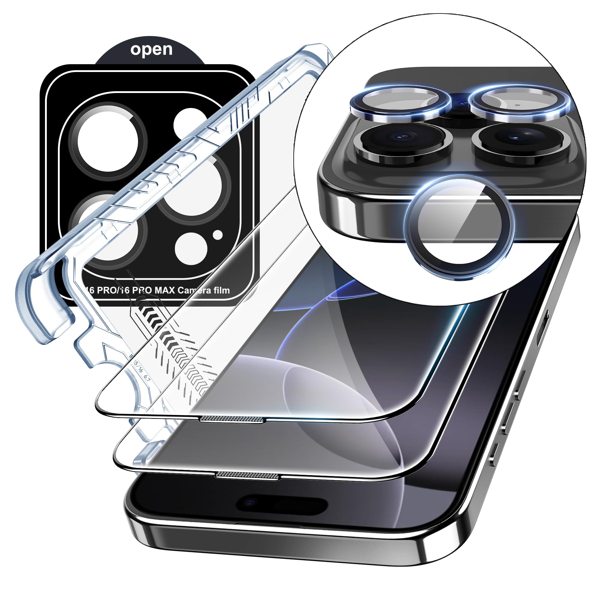 Lemxiee Tempered Glass for iPhone 16 Pro Screen Protector [2+1 Pack] Camera Lens Protector Film and HD Tempered Glass Screen Protector for iPhone 16 Pro 6.3"