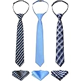 Enlision 3pcs Boys Pre-Tied Neckties & Pocket Square Set Neck Strap Tie for Kids