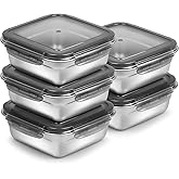 5 Pack Sandwich Containers, 24oz Stainless Steel Sandwich Box with Airtight Lids, Reusable Metal Meal Prep Lunch Boxes, BPA-Free, Dishwasher Safe, Food Storage Containers for Families (Black)
