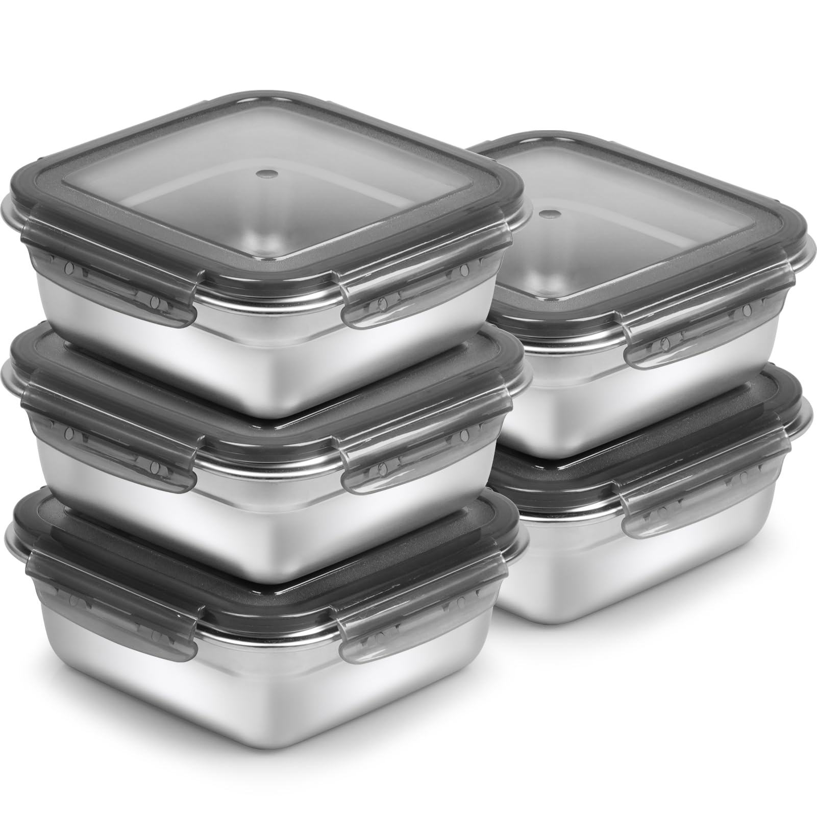 Photo 1 of 5 Pack Sandwich Containers, 24oz Stainless Steel Sandwich Box with Airtight Lids, Reusable Metal Meal Prep Lunch Boxes, BPA-Free, Dishwasher Safe, Food Storage Containers for Families (Black)