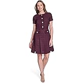 Tommy Hilfiger Womens Soft Hand Boucle Short Sleeve Button Front A-line Dress