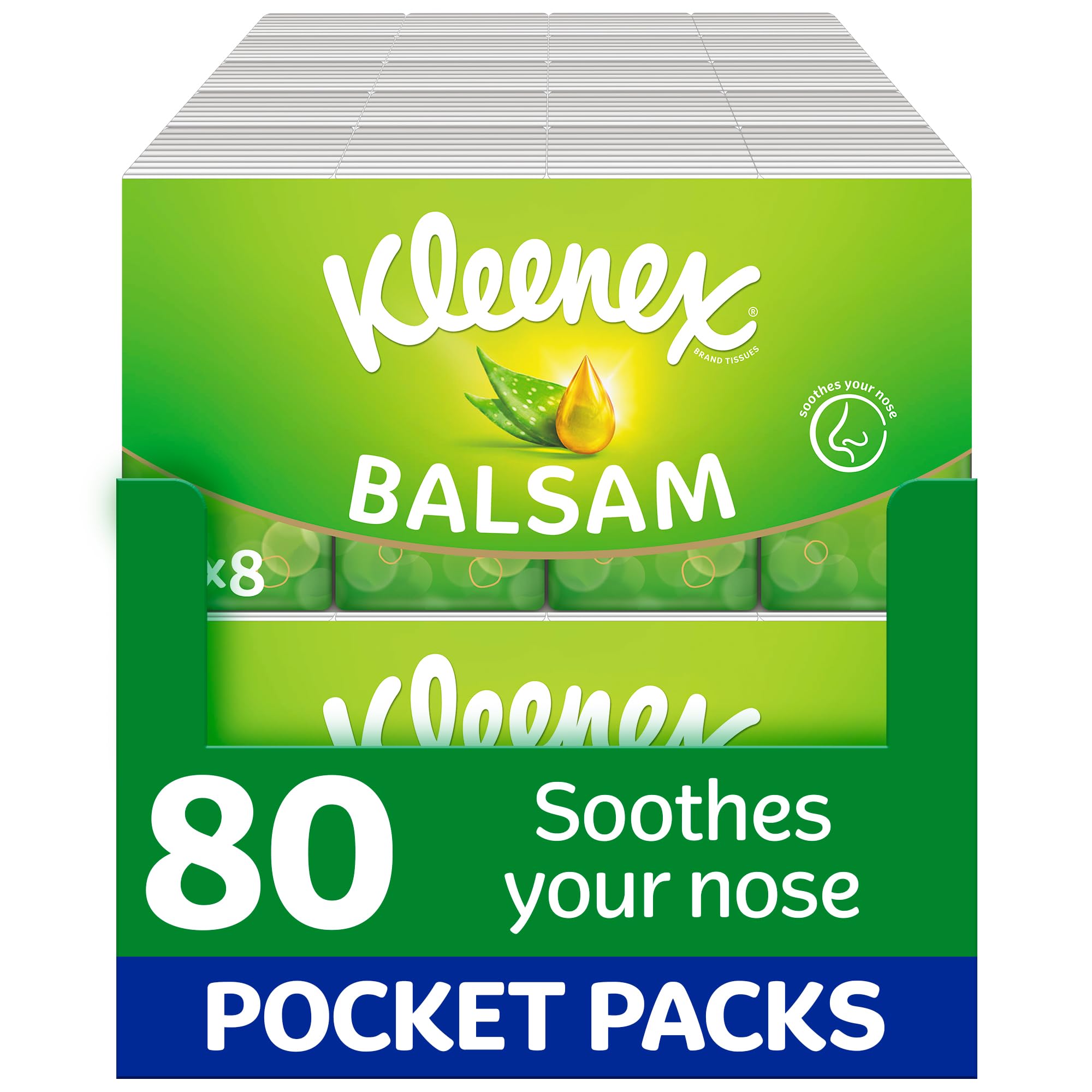 Kleenex® Balsam Pocket Tissues - 80 Pocket Packs of Travel Tissues - Balmcare to Protect and Soothe Your Nose for Cold & Flu